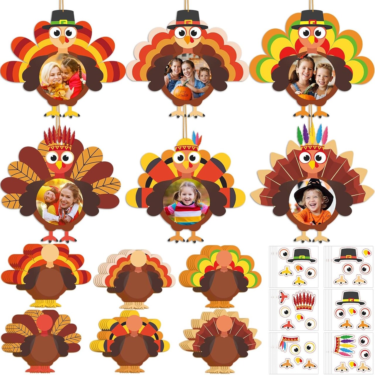 30 Pack Thanksgiving Turkey Picture Frame Craft Kit – DIY Fall Turkey Craft for Kids, Classroom Activities, Thanksgiving Party Games & Home Decor